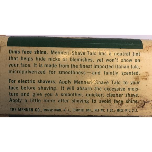 Mennen Shave Talc Men Neutral Tint Tin 4oz Metal Lid Green White Container Vtg - Picture 7 of 7